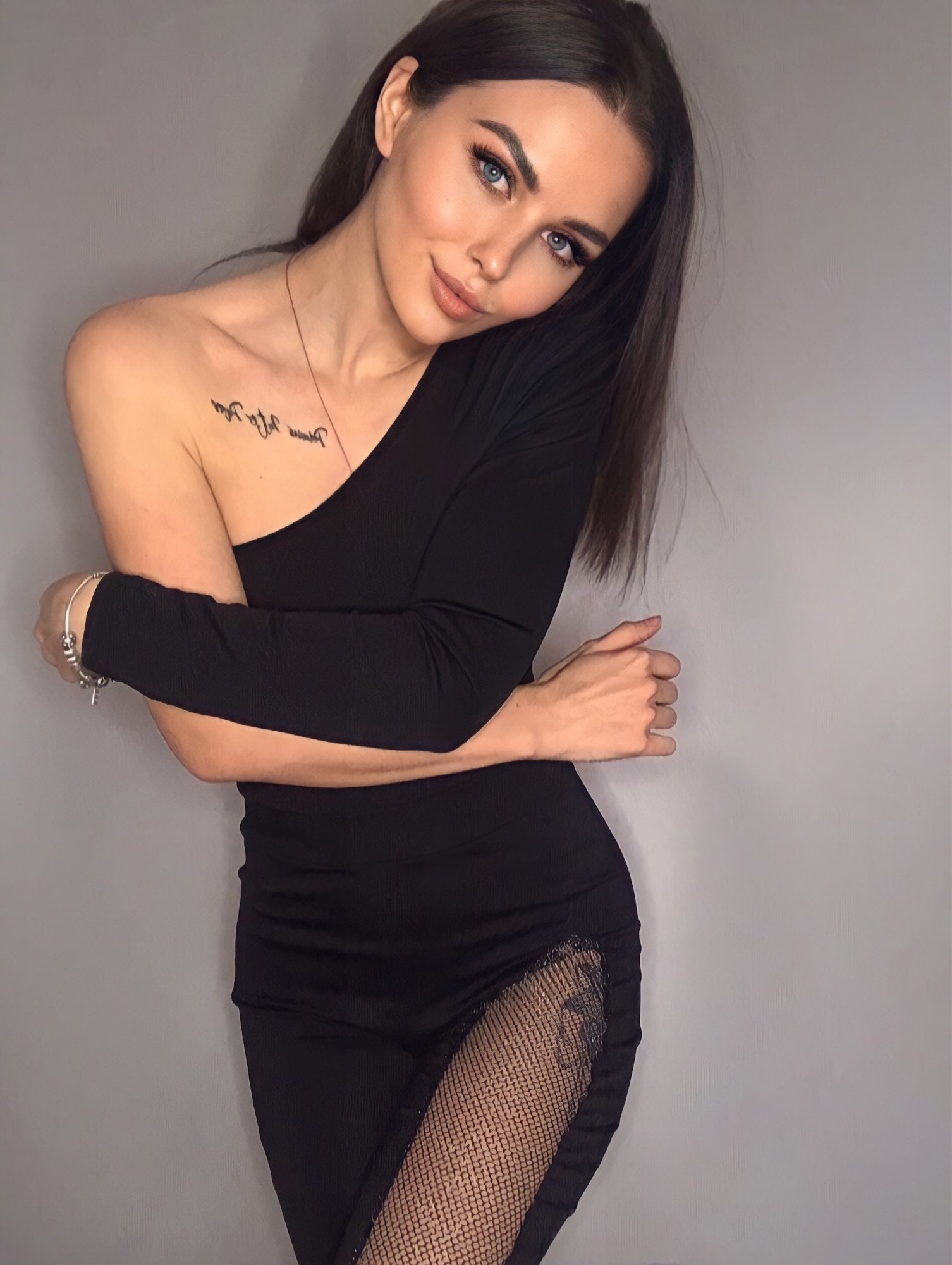 One Shoulder One Mesh Flare Jumpsuits