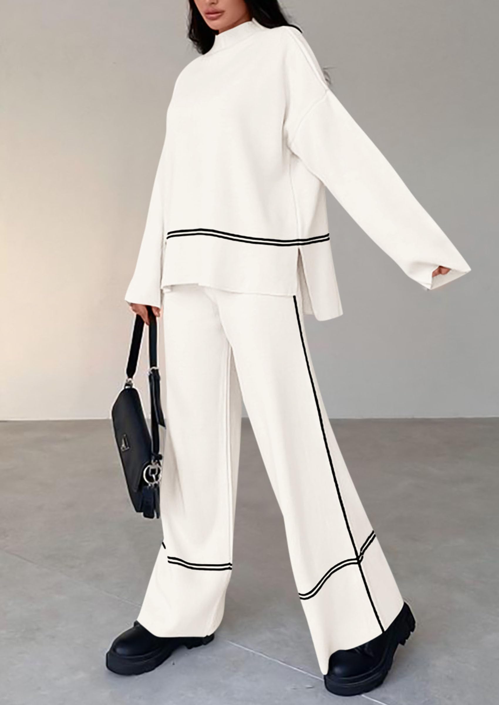 Women's Fall Long Sleeve Pullover Sweater Wide Leg Pants 2 Piece Outfits(BUY 2 FREE SHIPPING)