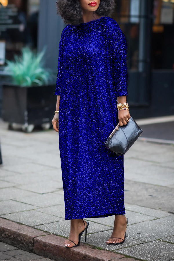 Glittery Sequin Drop Shoulder Maxi Dress (Buy 2 Free Shipping)