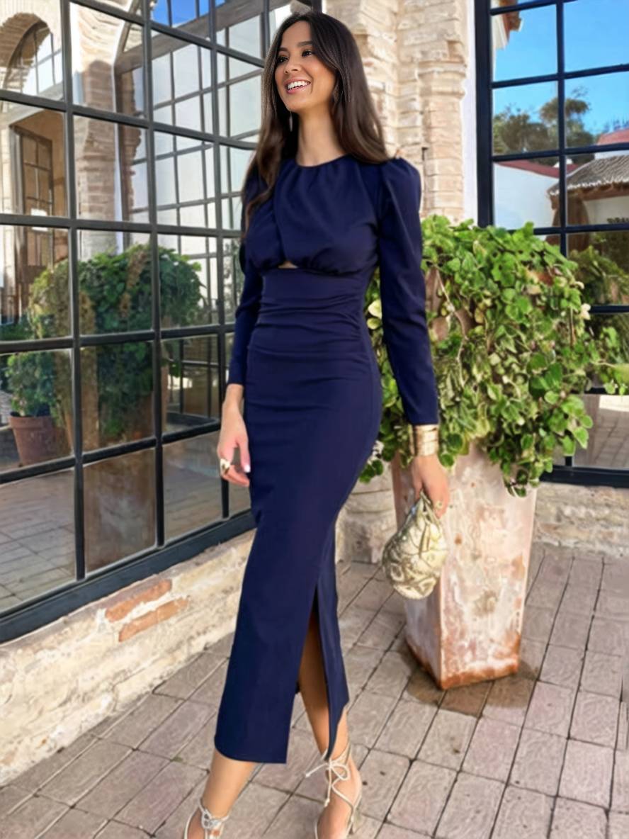 Front Crossover Cut Out Side Slit Dress