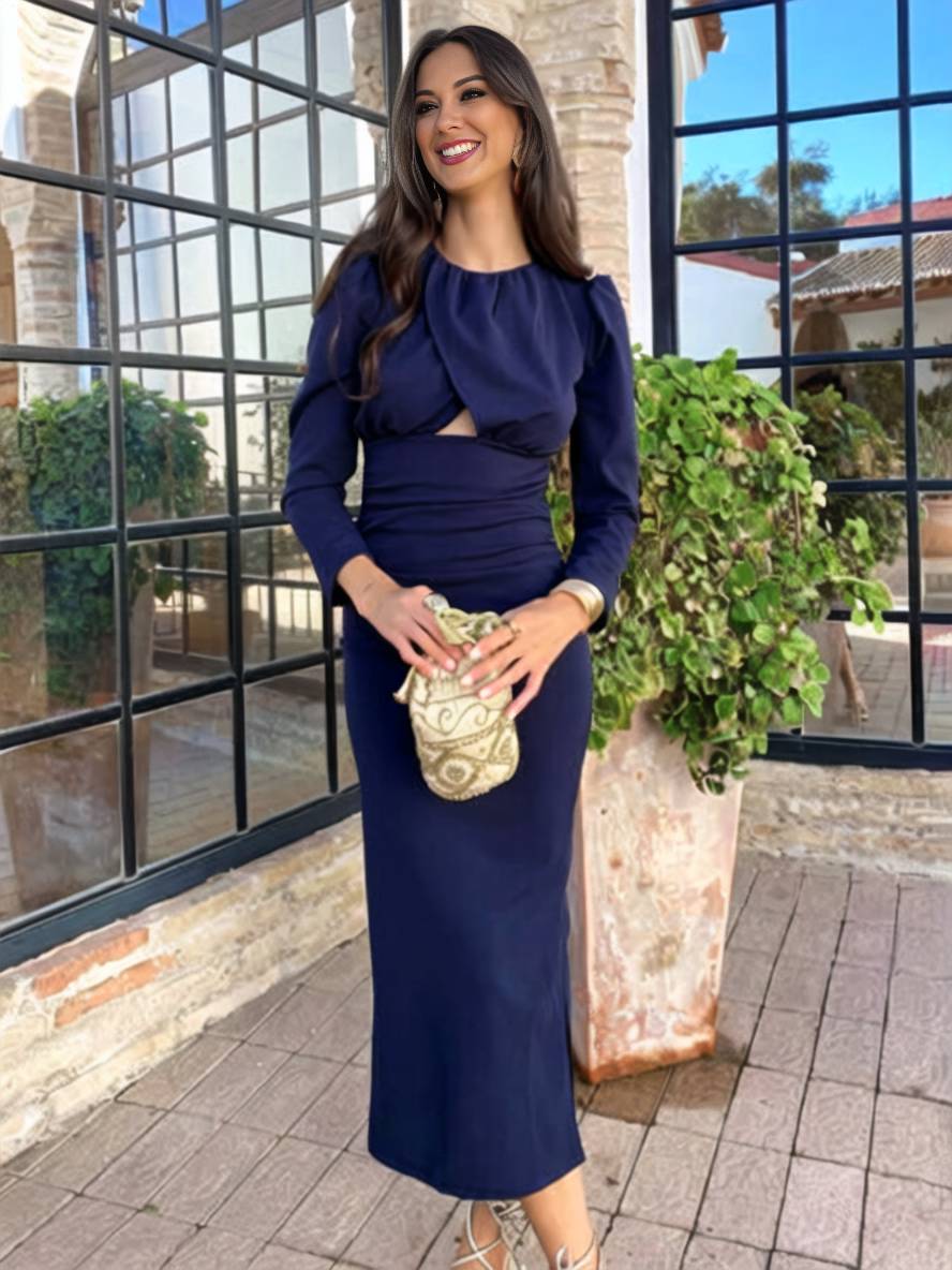 Front Crossover Cut Out Side Slit Dress