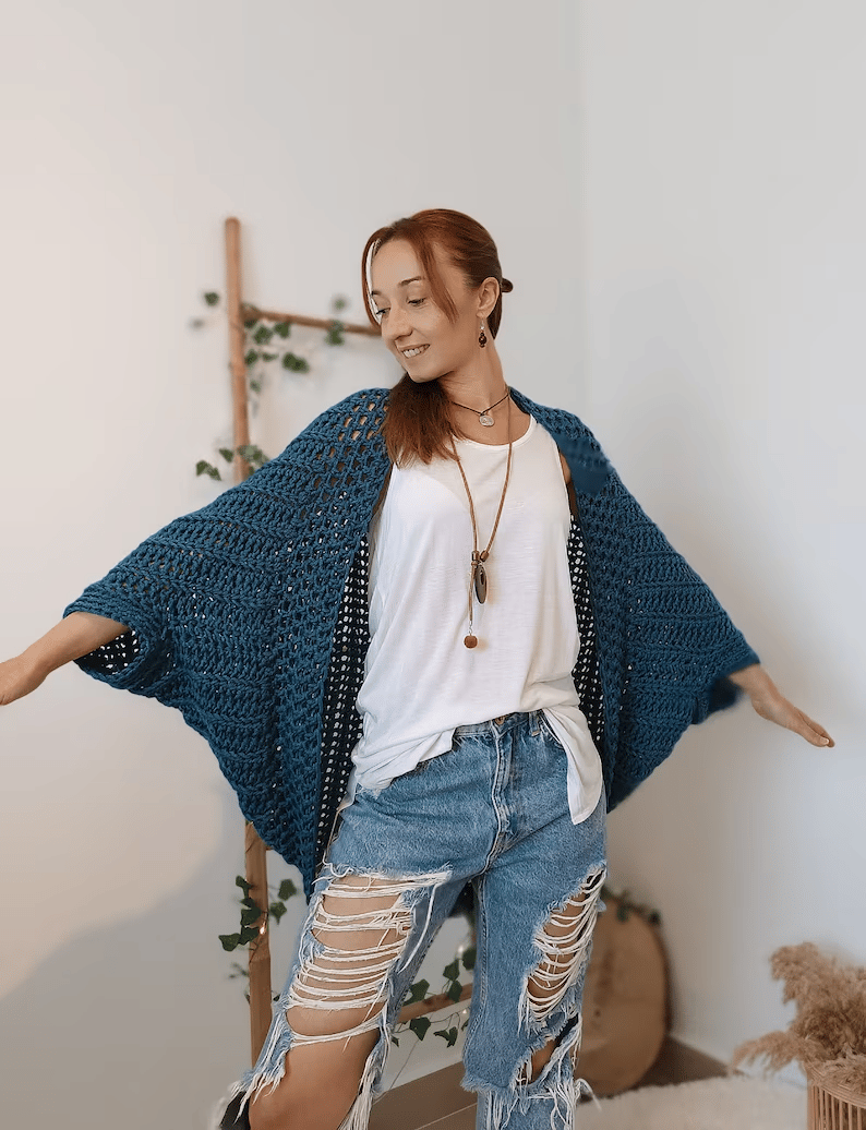 Crochet Cocoon Shrug, Boho Cardigan For Women, Cozy Cocoon Cardi