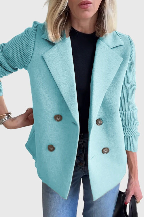 Casual Knit Sleeve Double-Breasted Blazer Jacket (Buy 2 Free Shipping)