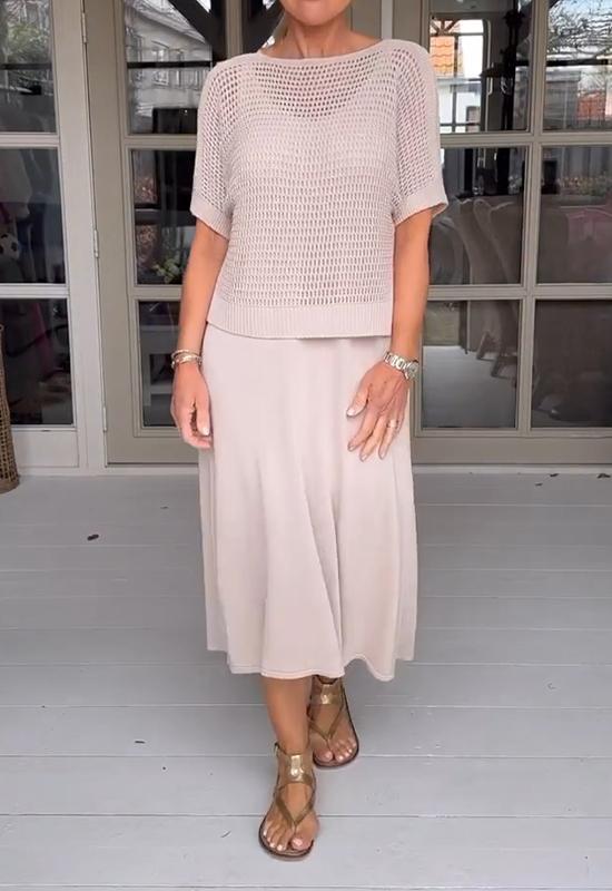 Elegant Knit Mesh Overlay & Dress Two-Piece Set (Buy 2 Free Shipping)