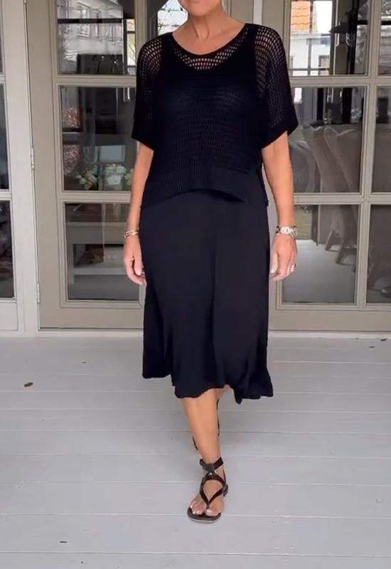 Elegant Knit Mesh Overlay & Dress Two-Piece Set (Buy 2 Free Shipping)