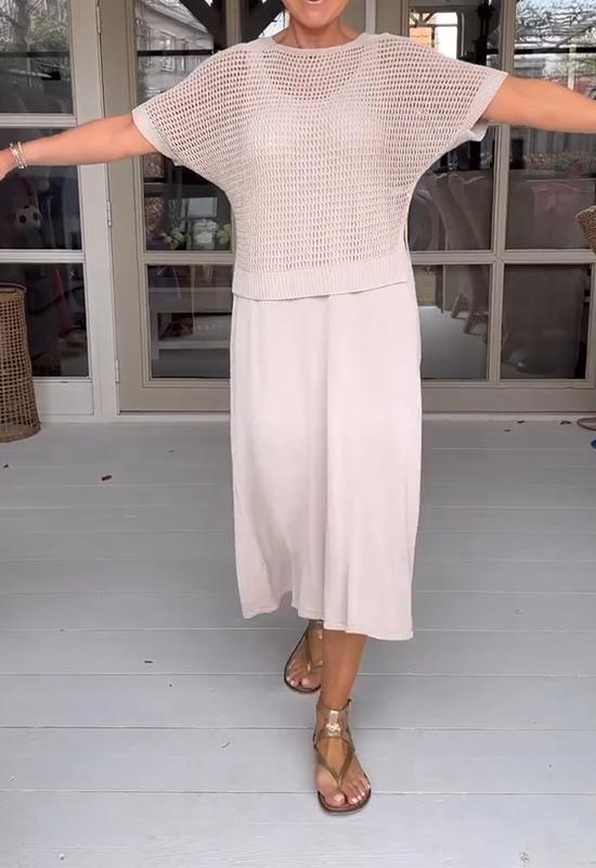 Elegant Knit Mesh Overlay & Dress Two-Piece Set (Buy 2 Free Shipping)