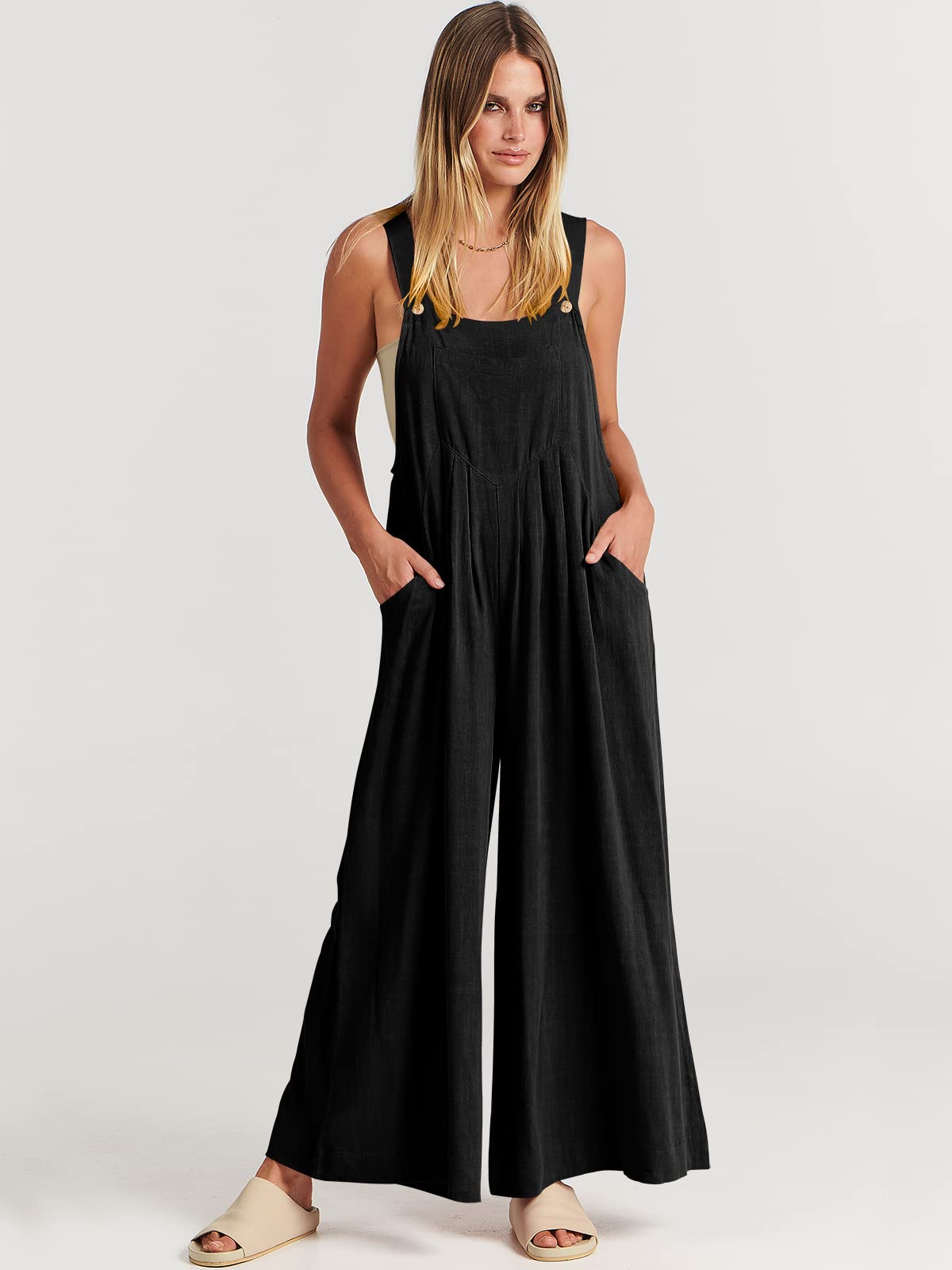 Last Day 48% OFF🔥Women's Sleeveless Wide Leg Jumpsuit with Pockets(Buy 2 Free Shipping)