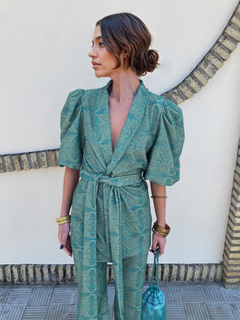 Ethnic Print Puff Sleeve Set – Vintage Charm with a Modern Edge (Buy 2 Free SHipping)