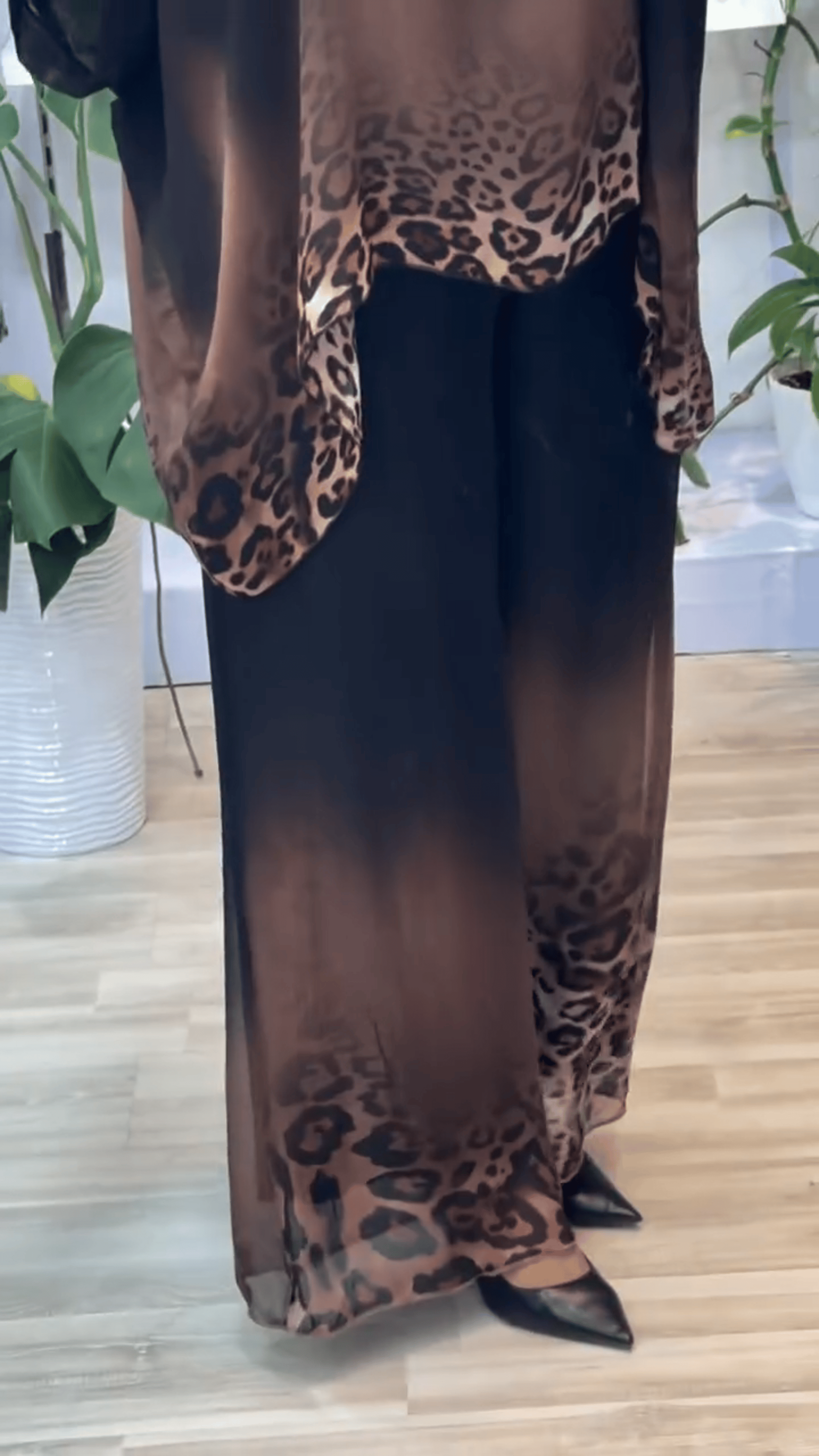 Chic Ombre Leopard Hem Loose Set - Two Piece Outfit