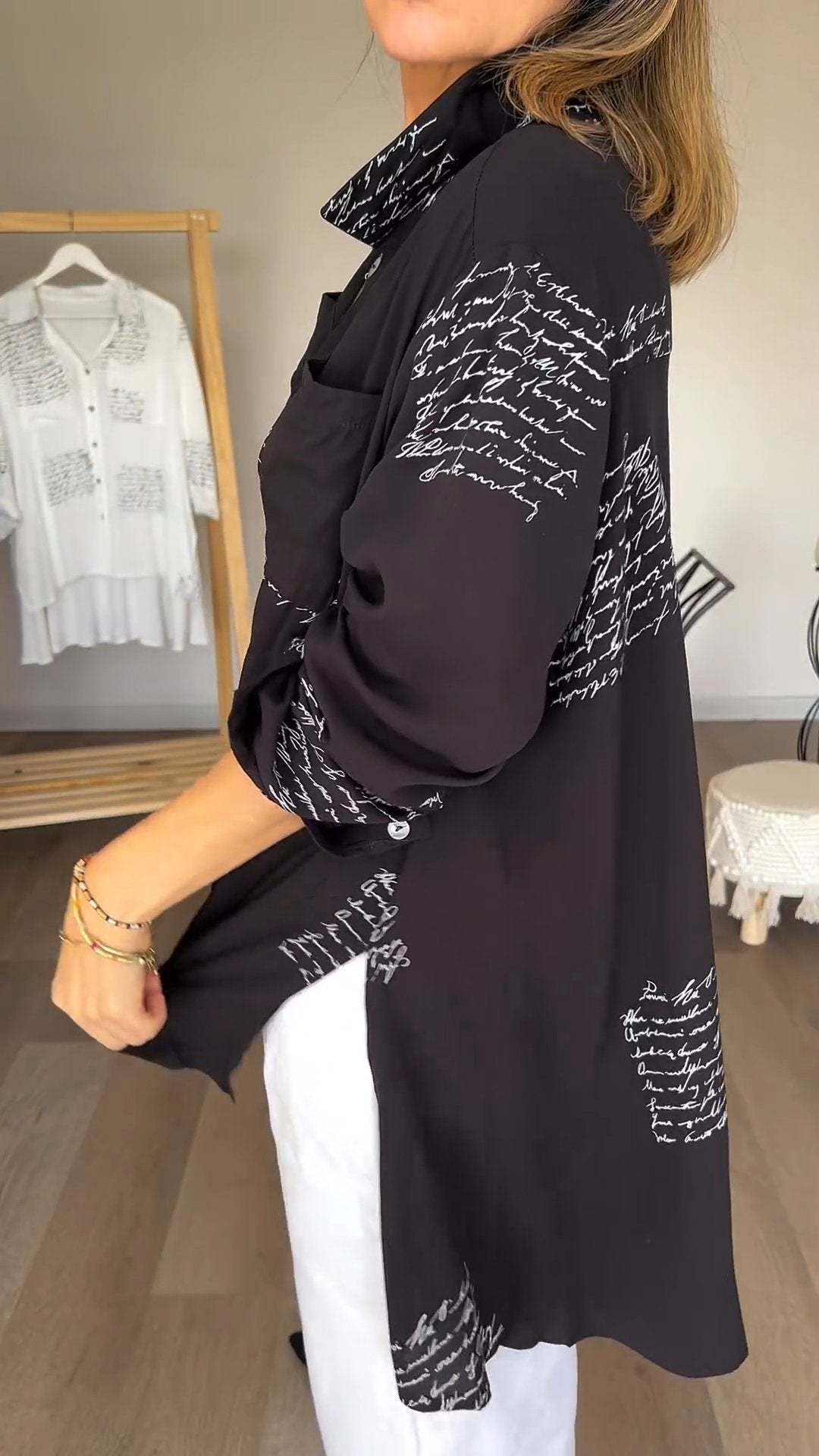 2024 Hot Sale❤️Letter Print Fashion Lapel Shirt(Buy 2 Free Shipping)