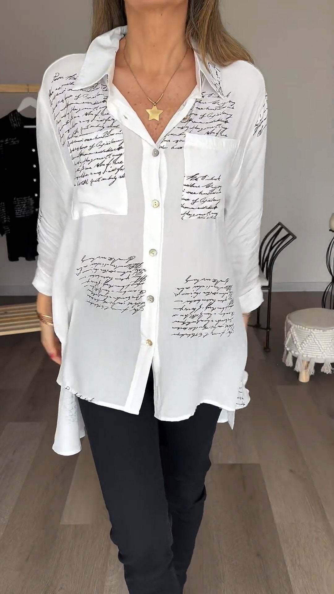 2024 Hot Sale❤️Letter Print Fashion Lapel Shirt(Buy 2 Free Shipping)