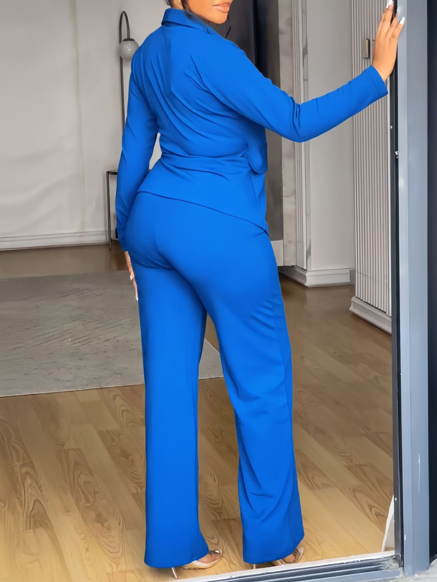 Elegant Blazer & Wide Leg Pants Set with Structured Waist and Asymmetric Hem (Buy 2 Free Shipping)