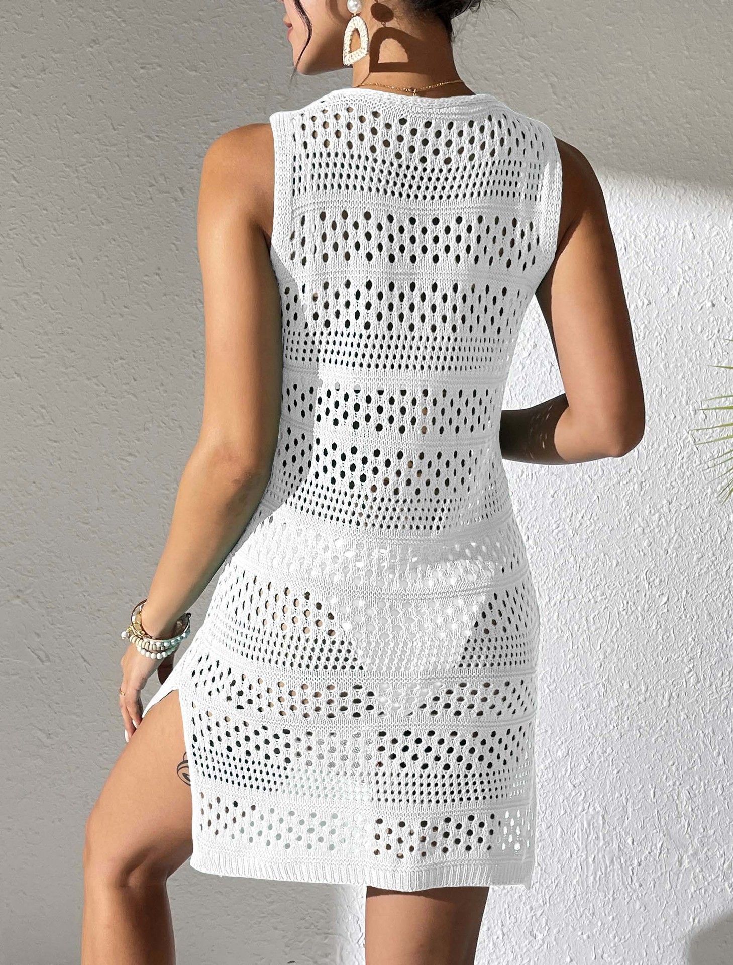 Cross-Border European And American Hollow Blouse Women'S Tank Top Dress Women'S Sweater Beach Blouse Dress Ready Stock Multi-Color 1005