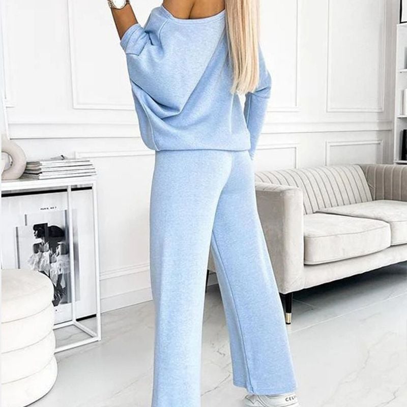 Solid Color Drop Shoulder Pullover and Loose Pants Set (Buy 2 Free Shipping)