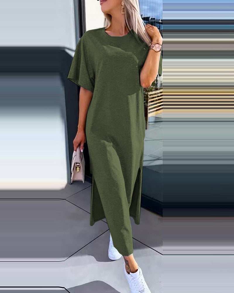 Relaxed Split T-Shirt Dress (Buy 2 Free Shipping)