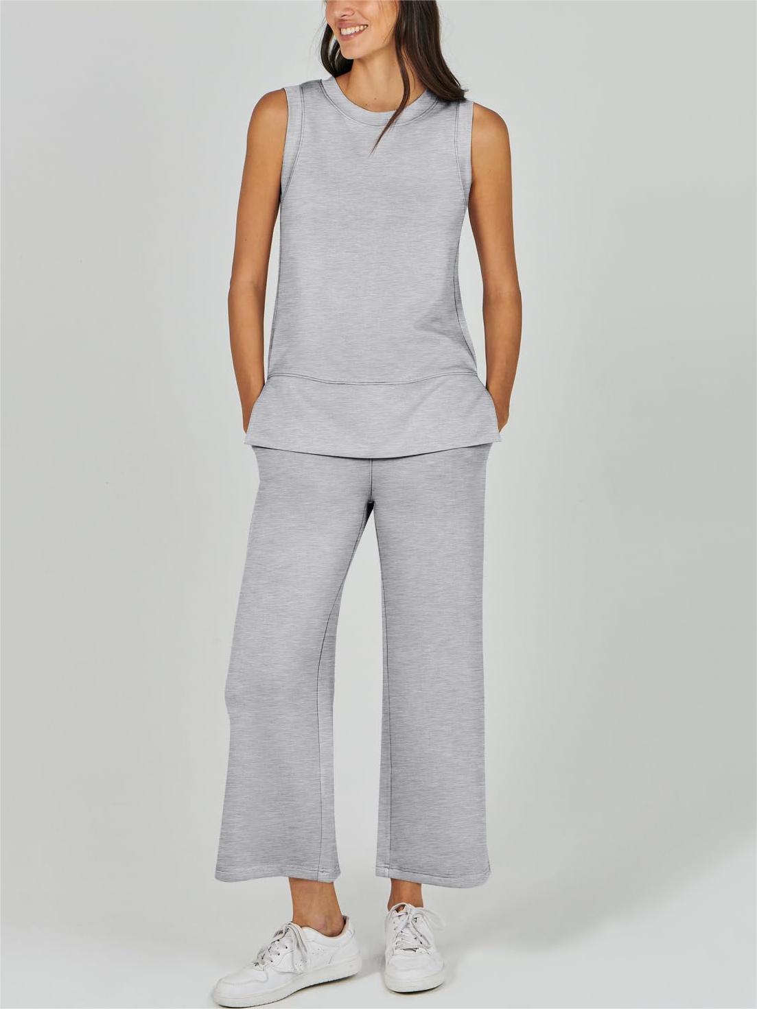 Last Day Promotion🔥Sleeveless Slit Hem Wide Leg Suit Casual Two Piece Set