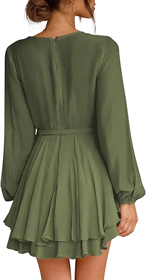 Last Day 49% OFF🔥V-Neck Waist Tie Ruffle Mini Swing Skater Dresses❤️Buy 2 Free Shipping