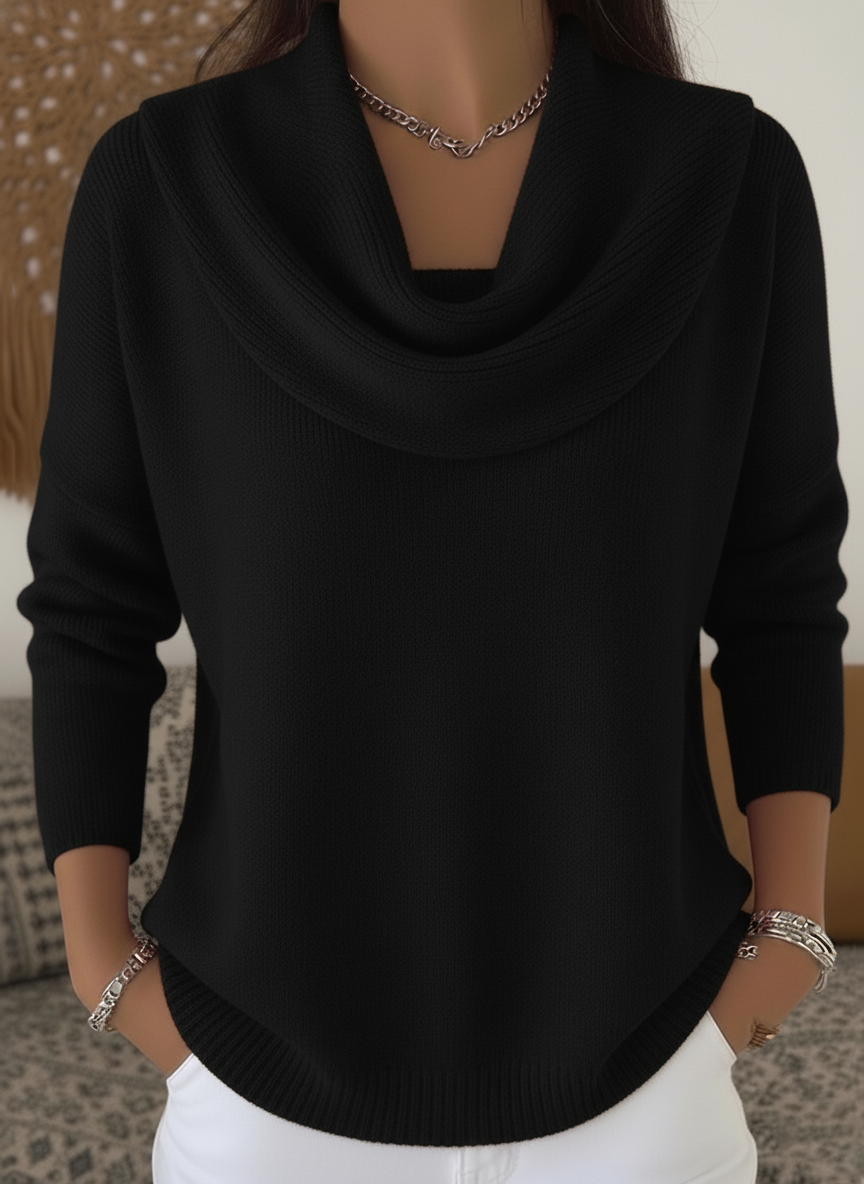 Casual Draped Cowl Neck Ribbed Hem Knit Sweater (Buy 2 Free Shipping)