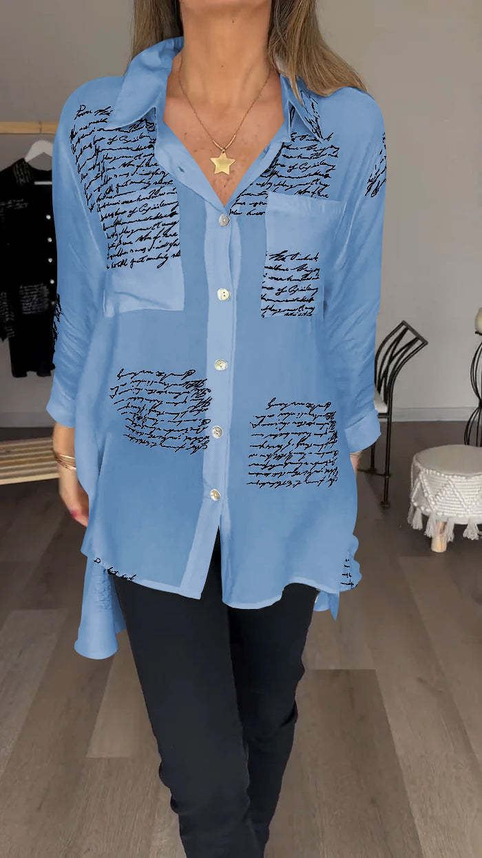 2024 Hot Sale❤️Letter Print Fashion Lapel Shirt(Buy 2 Free Shipping)