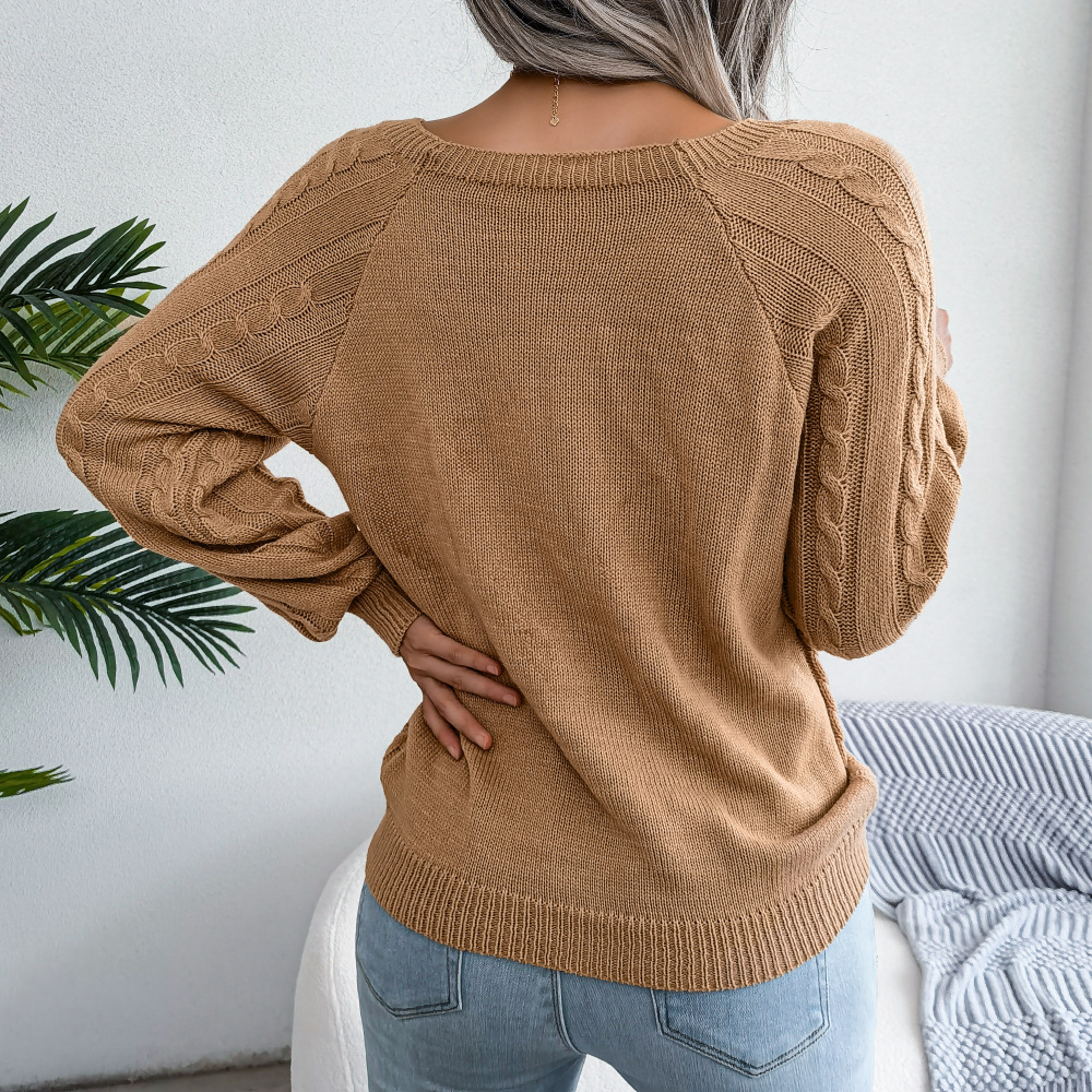 Textured Cable Knit Button Detail Relaxed Fit Sweater 
