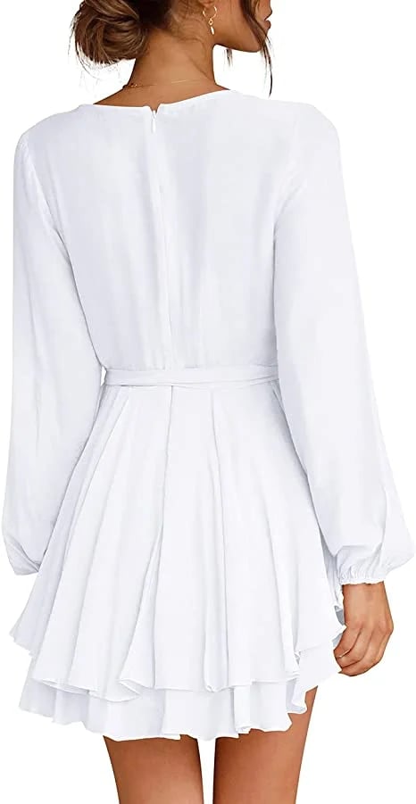 Last Day 49% OFF🔥V-Neck Waist Tie Ruffle Mini Swing Skater Dresses❤️Buy 2 Free Shipping