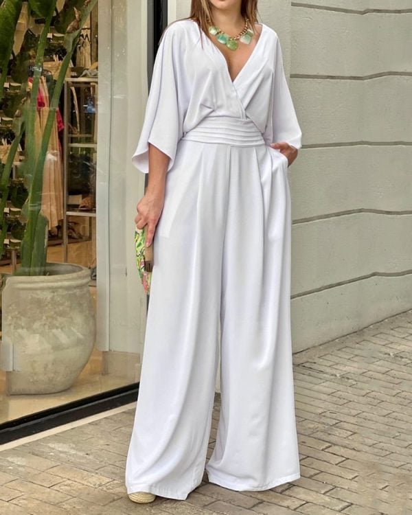 Last Day Promotion🔥Solid Color V-Neck Elegant Jumpsuit(BUY 2 FREE SHIPPING)