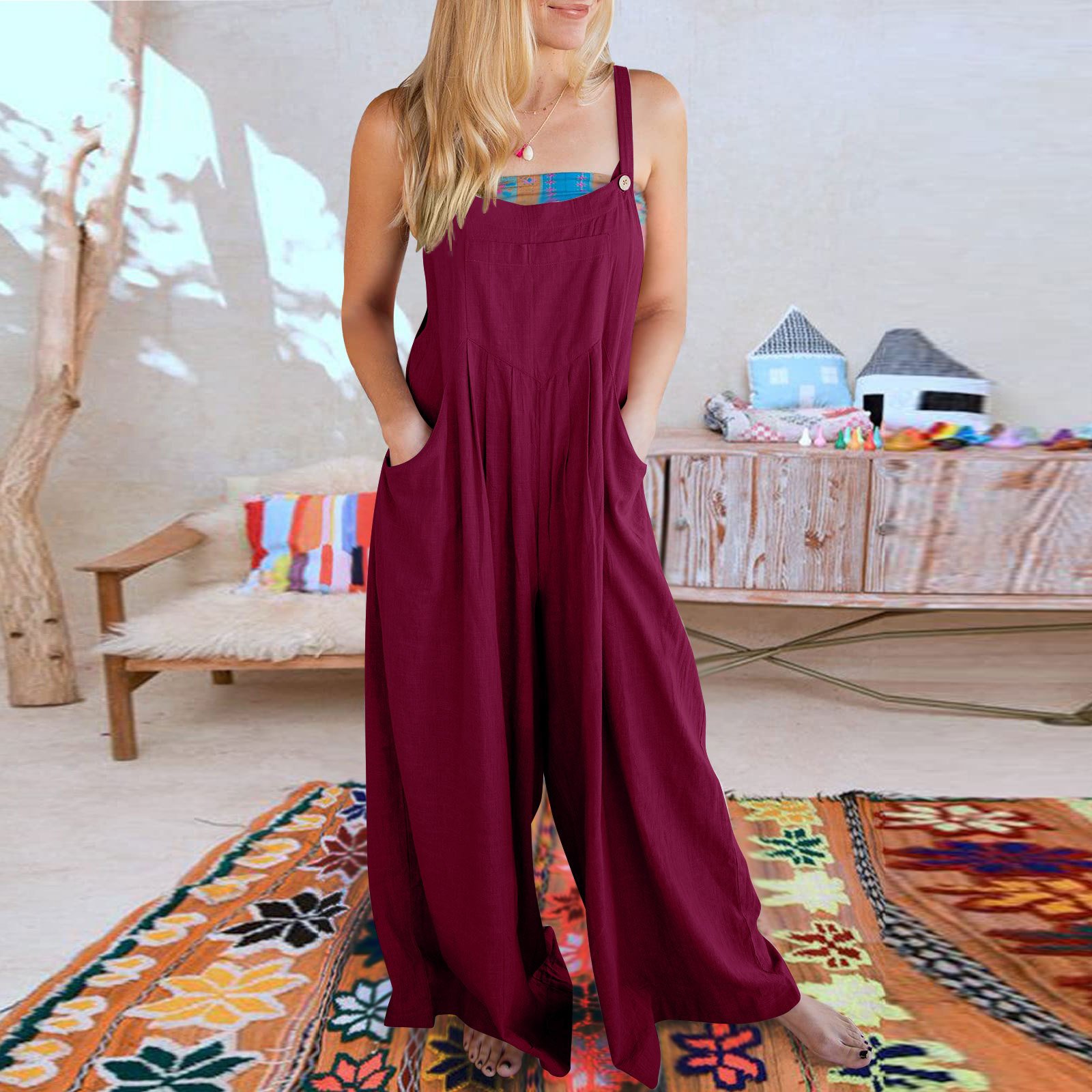 Last Day 48% OFF🔥Women's Sleeveless Wide Leg Jumpsuit with Pockets(Buy 2 Free Shipping)