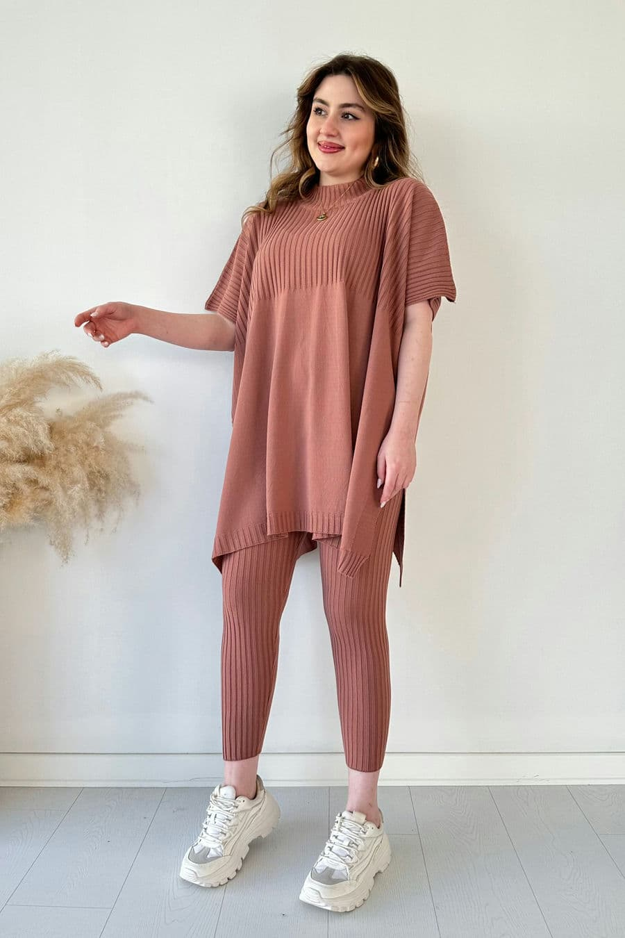 Cozy Ribbed Knit with Side Slits and Leggings Two Piece Set (Buy 2 Free Shipping)