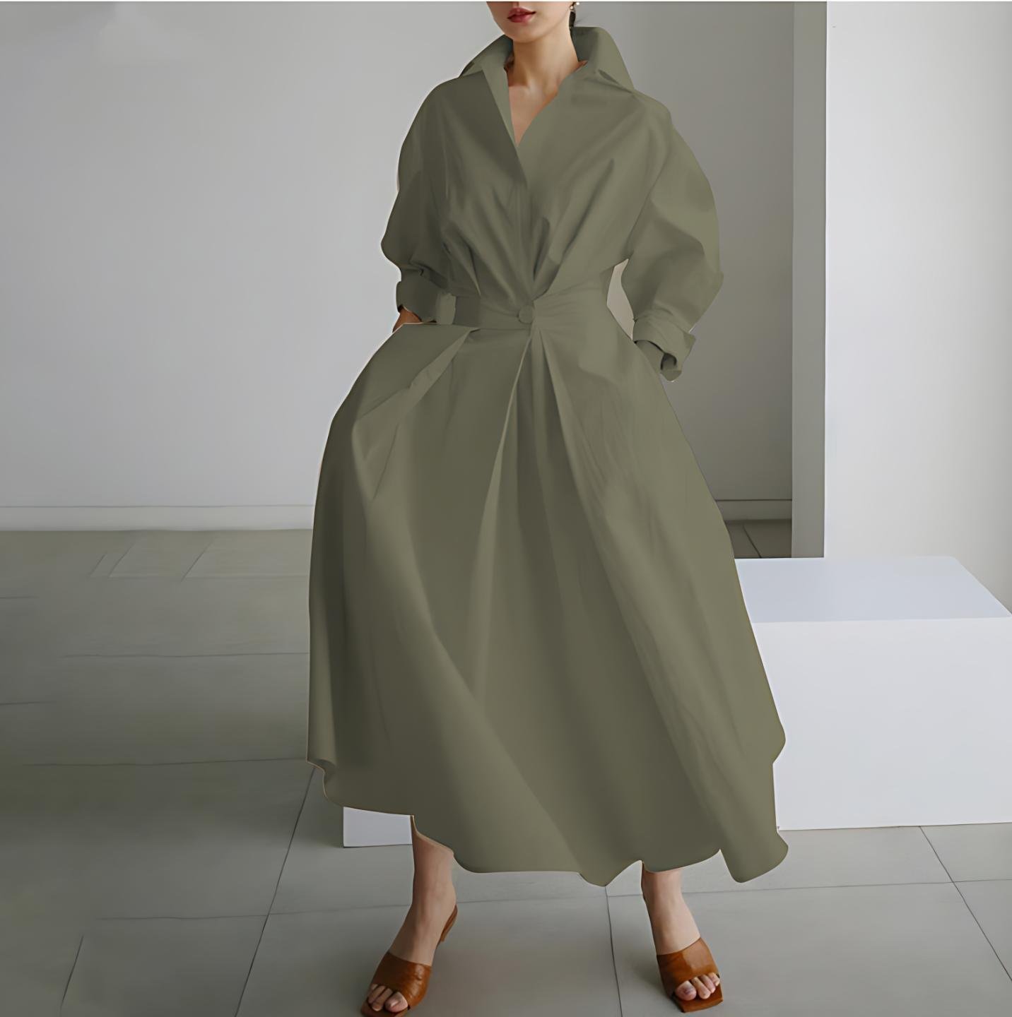 Plain Lapel Shirt Wrap Dress (Buy 2 Free Shipping)