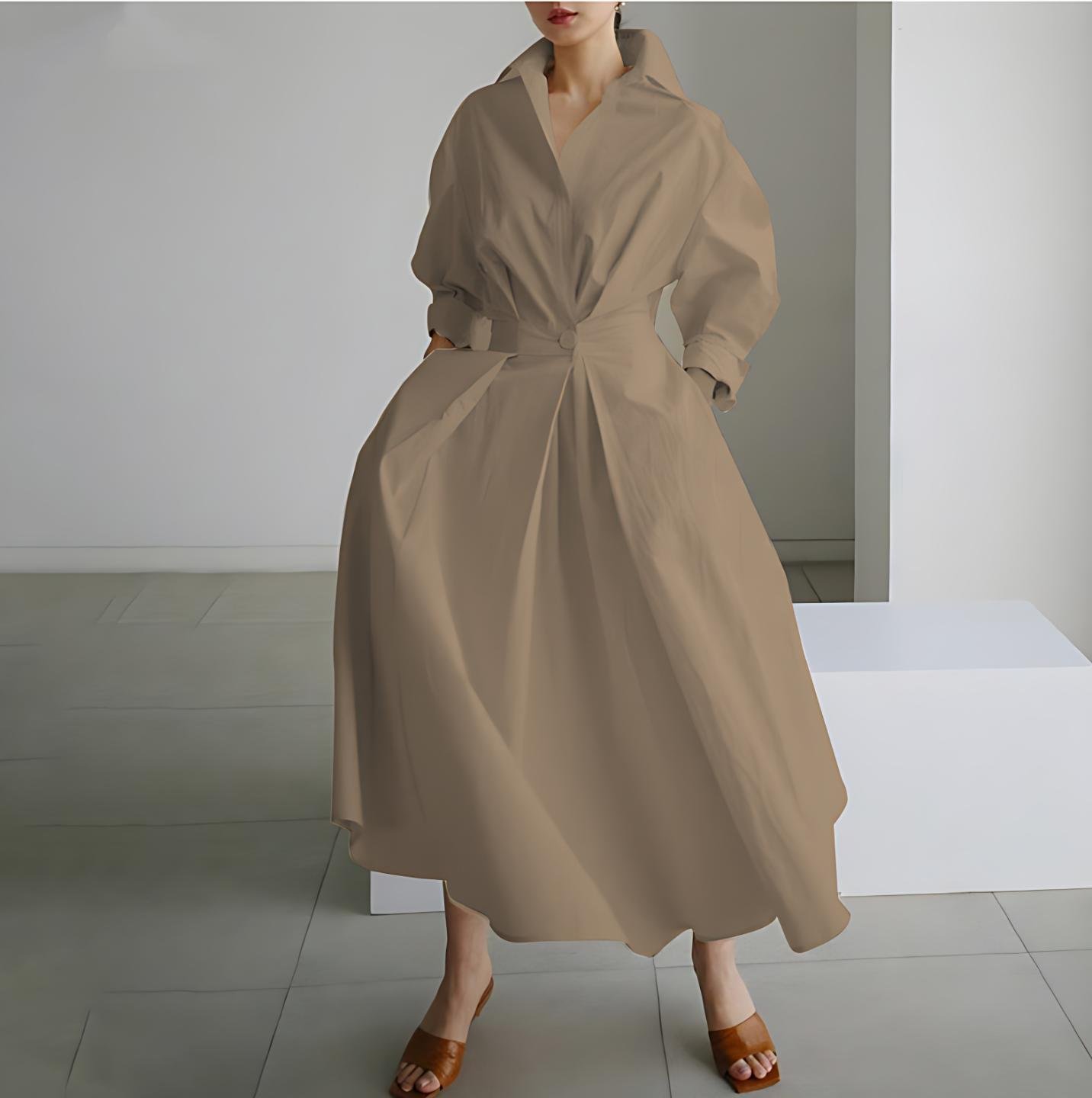 Plain Lapel Shirt Wrap Dress (Buy 2 Free Shipping)