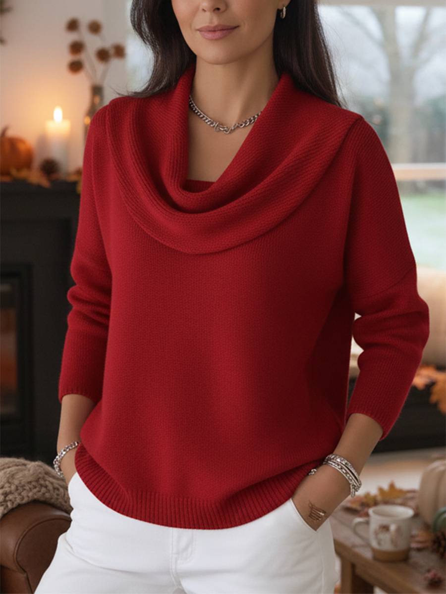 Casual Draped Cowl Neck Ribbed Hem Knit Sweater (Buy 2 Free Shipping)