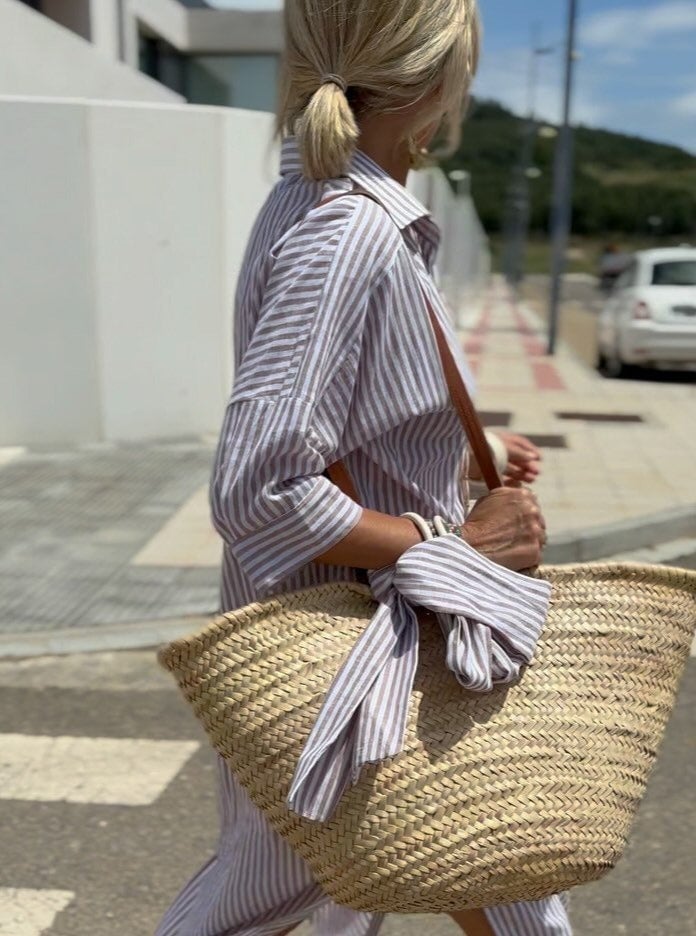 Striped Button-Down Relaxed Shirt Dress