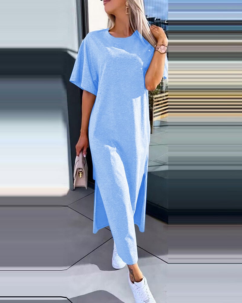 Relaxed Split T-Shirt Dress (Buy 2 Free Shipping)