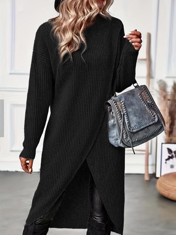 Elegant Wrap Front Hem Knit Tunic Sweater Dress (Buy 2 Free Shipping)