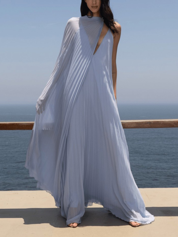 Elegant V-neck Pleated Flowy Maxi Dress (Buy 2 Free Shipping)