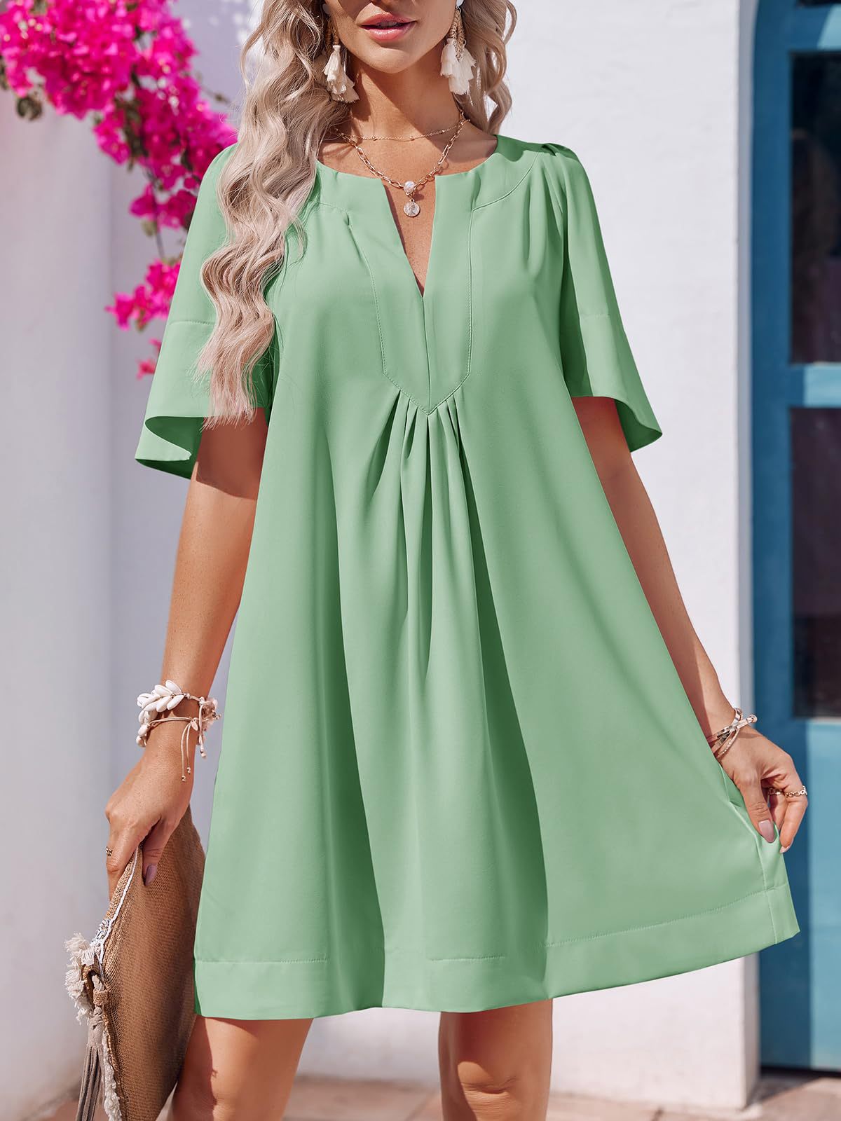 Last Day Promotion🔥Casual V Neck Flowy Mini Dress(Buy 2 Free Shipping)