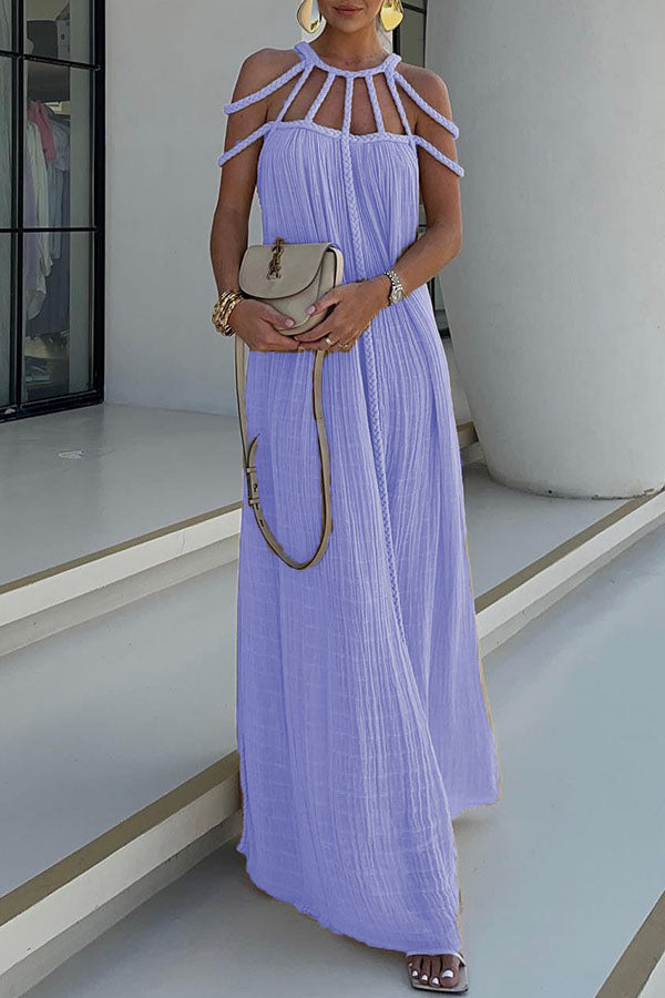 Modern and Sophisticated Linen Blend Draped Braids Cover Up Maxi Dress (Buy 2 Free Shipping)