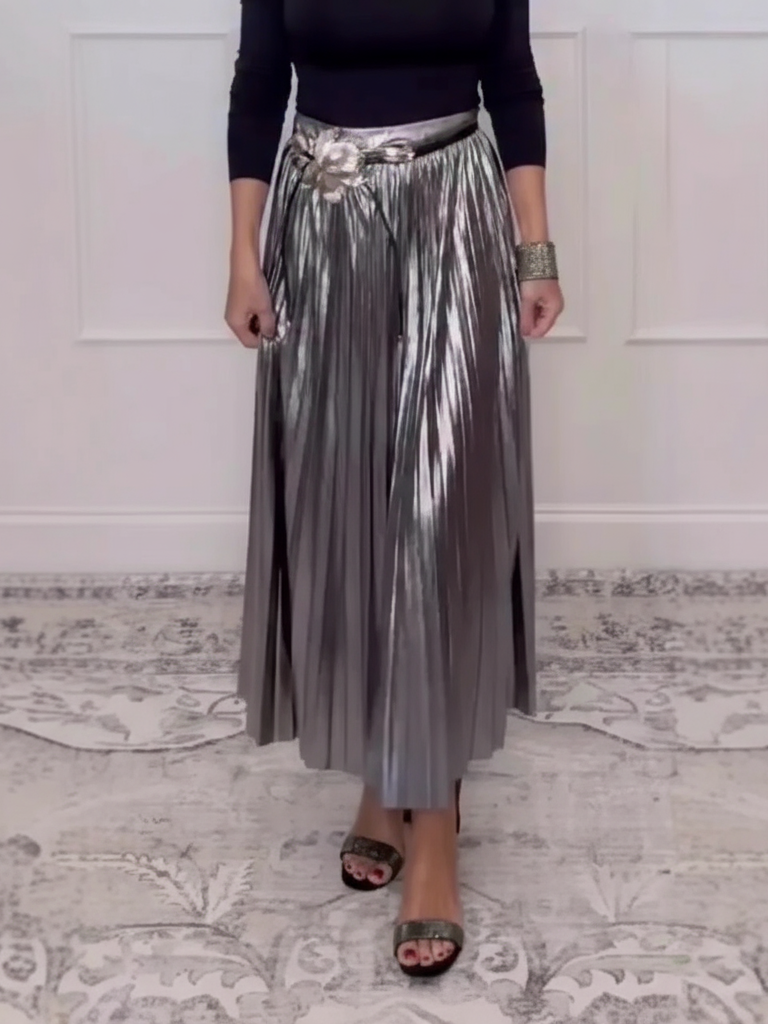 Elegant Shimmer High Waist Pleated Metallic Skirt (Buy 2 Free Shipping)