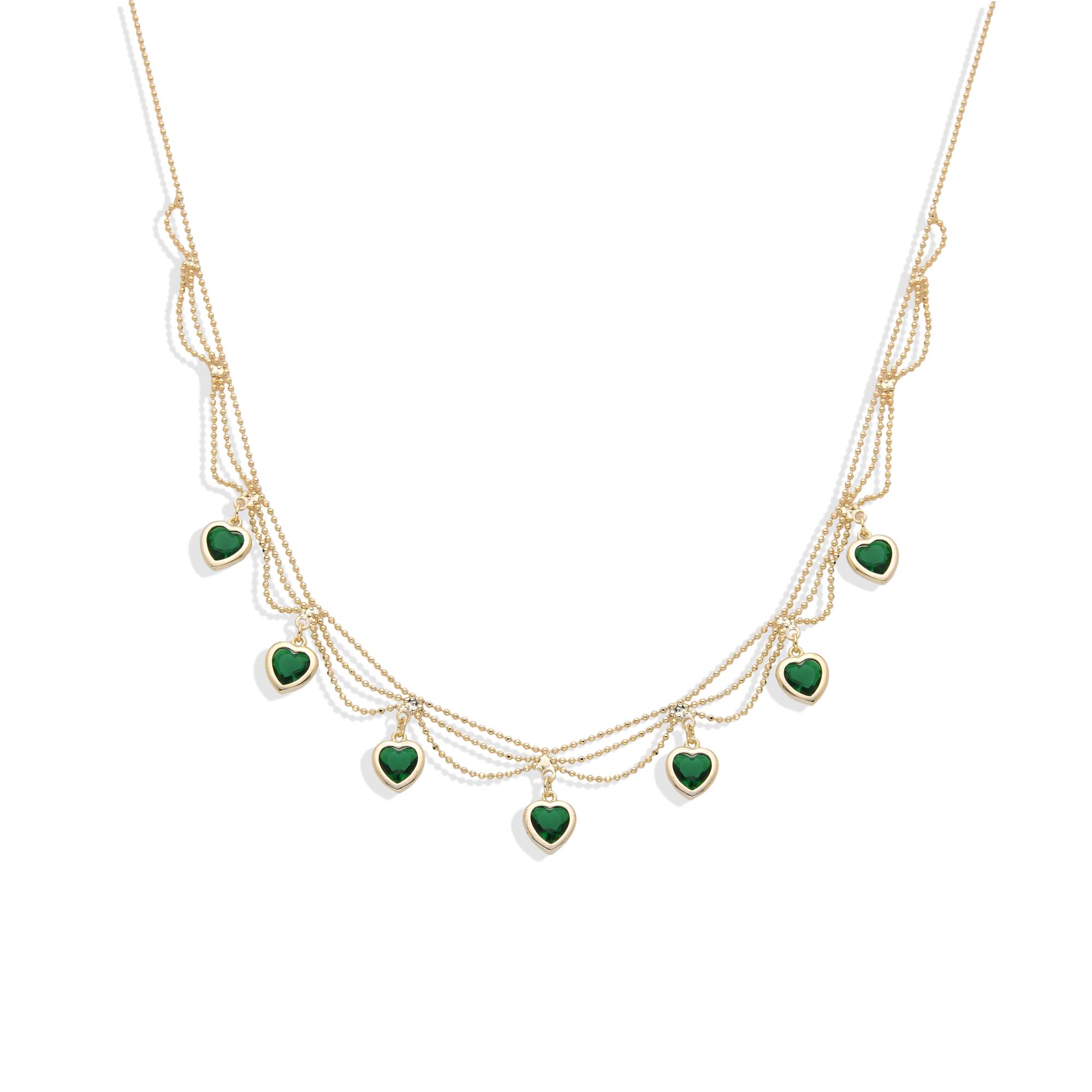 Green Heart Zirconia Pendant Gold Fashion Necklace