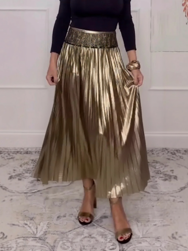 Elegant Shimmer High Waist Pleated Metallic Skirt (Buy 2 Free Shipping)