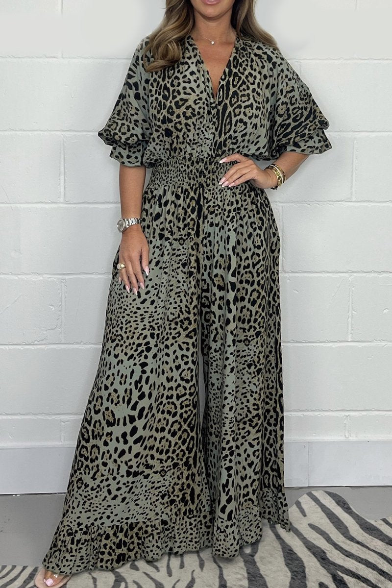 Leopard Print Wide Leg Jumpsuit (Buy 2 Free Shipping)