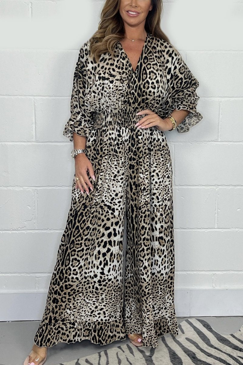 Leopard Print Wide Leg Jumpsuit (Buy 2 Free Shipping)