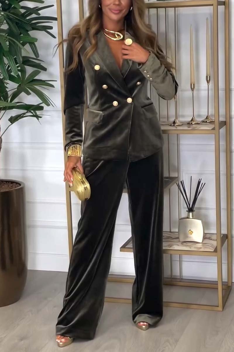 Double Breasted Velvet Two Piece Suit (Buy 2 Free Shipping)