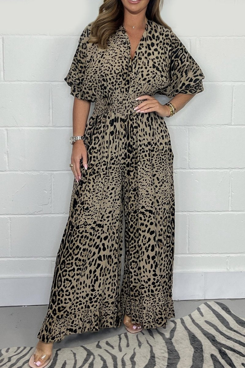 Leopard Print Wide Leg Jumpsuit (Buy 2 Free Shipping)