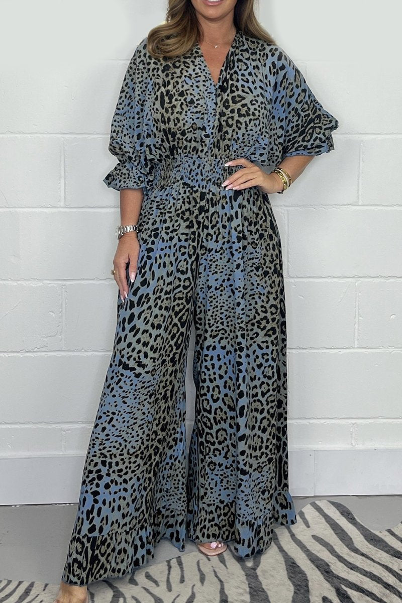 Leopard Print Wide Leg Jumpsuit (Buy 2 Free Shipping)