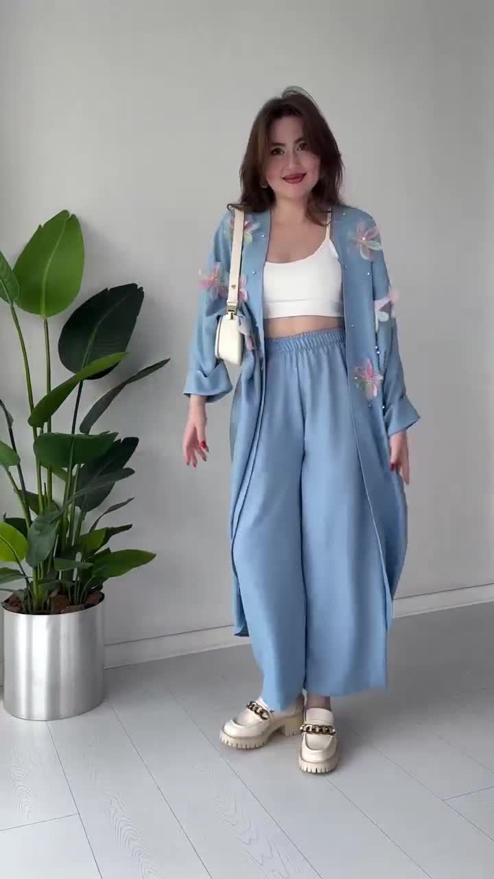 Crafted Floral Cardigan And Trousers Suit (Buy 2 Free Shipping)