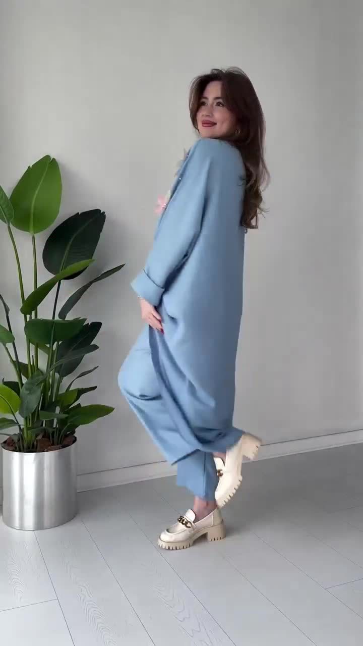 Crafted Floral Cardigan And Trousers Suit (Buy 2 Free Shipping)