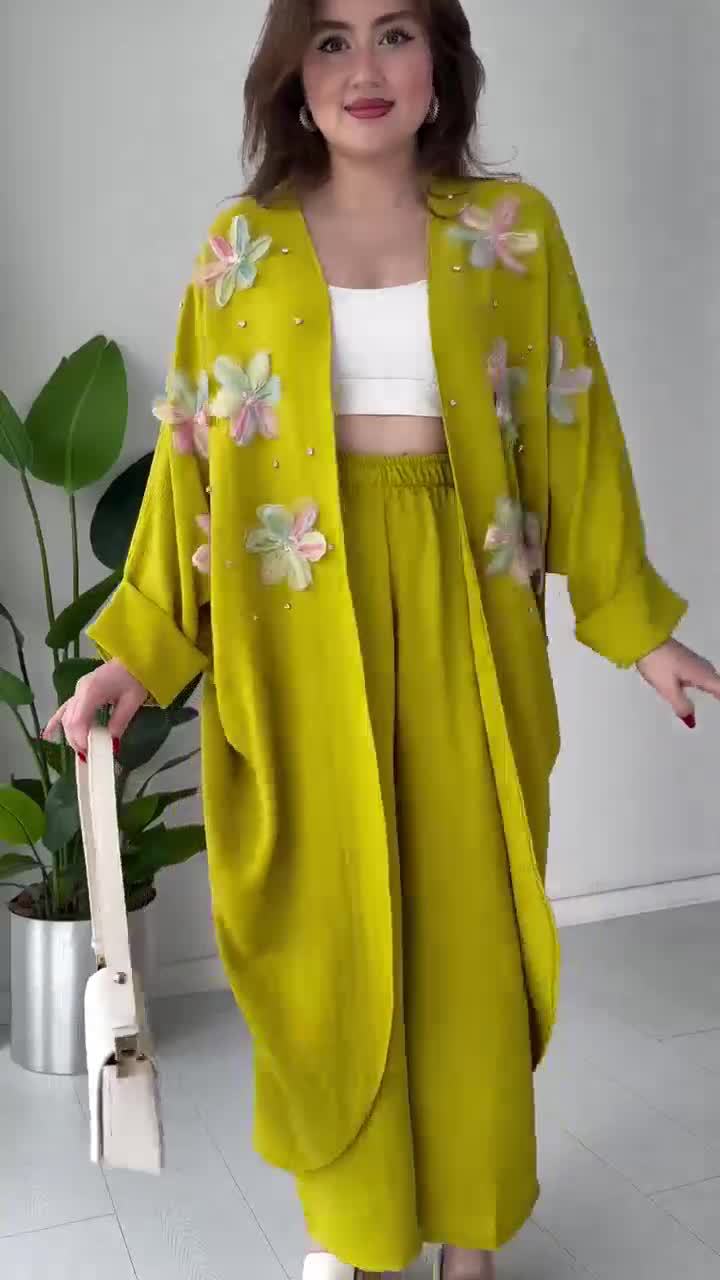 Crafted Floral Cardigan And Trousers Suit (Buy 2 Free Shipping)