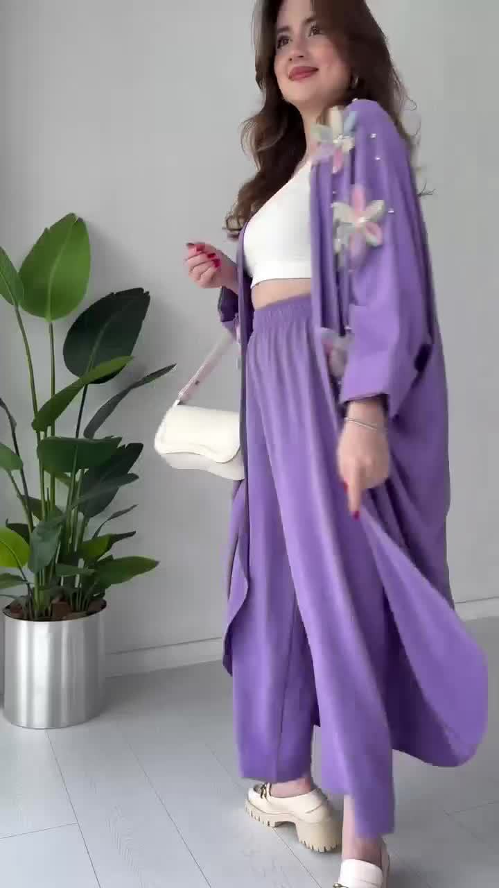 Crafted Floral Cardigan And Trousers Suit (Buy 2 Free Shipping)