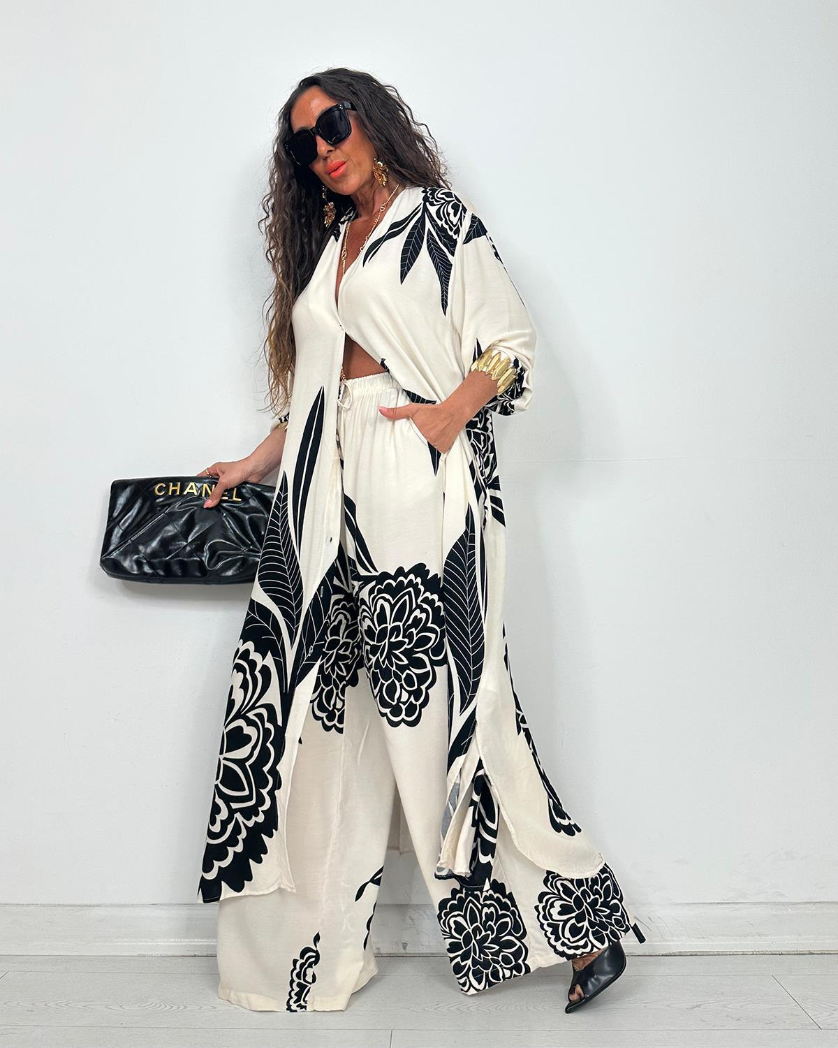 Boho Floral Print Button Front Longline Shirt Set (Buy 2 Free Shipping)